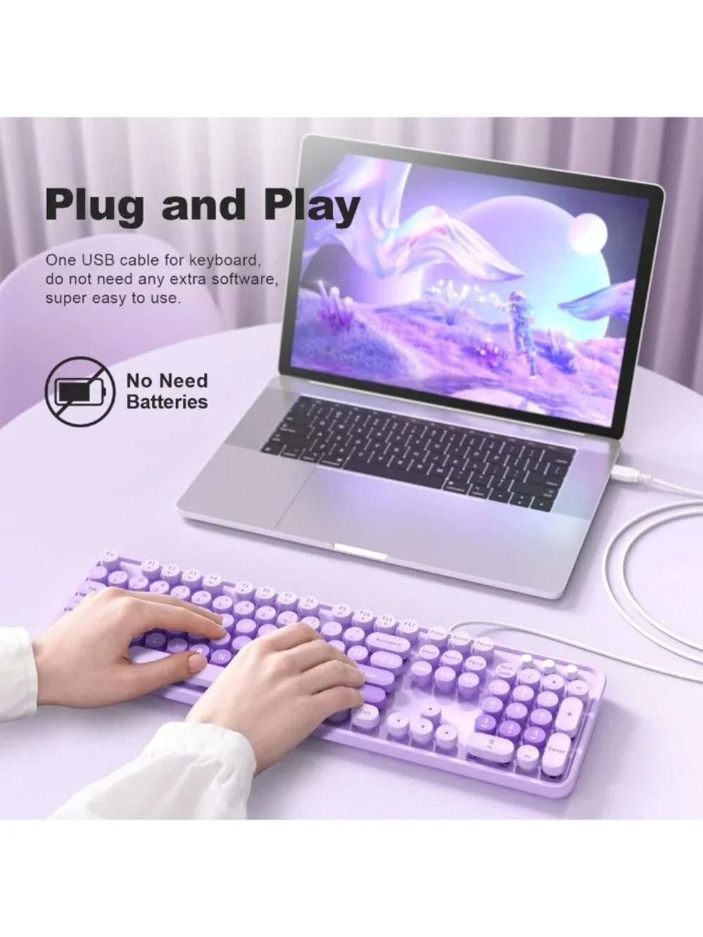 Large Print USB Wired Keyboard with Number Pad for PC Laptop - Colorful Design